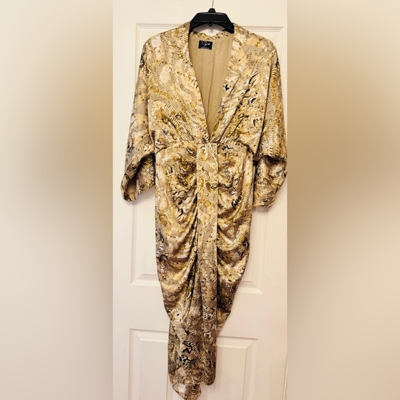 2b. Rych Satin Snake Print Ruched Midi Dress Size S NWOT - Picture 2 of 5
